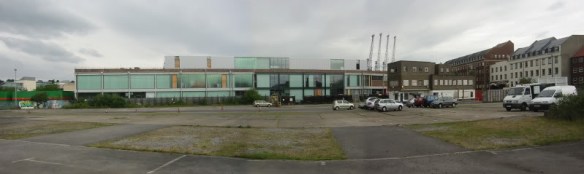 A photostitch showing the (at the time) empty car park