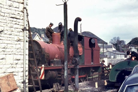 Henbury under restoration at Radstock in 1972 - note the striped bufferbeam typical of Avonmouth locos