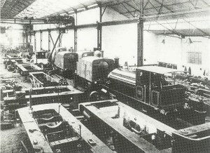 A view of the erecting shop of the Avonside Engine Company taken in the early 20th century.